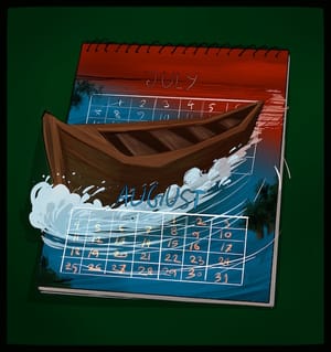 Flooded with blood and water.